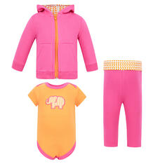 Комплект жакет/боди/брюки Yoga Sprout, цвет: розовый/оранжевый 1421126