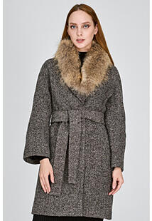 Полушерстяное пальто с отделкой мехом енота La Reine Blanche 317388