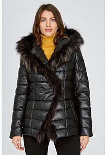 Утепленная кожаная куртка с отделкой мехом енота La Reine Blanche 313478