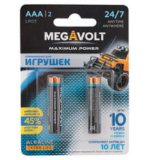 Батарейки Megavolt Алкалиновые, AAA/LR03, 2 шт. 10416569