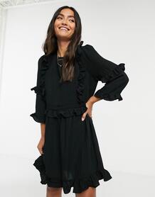 Черное приталенное платье с оборками x Lorna Luxe-Черный цвет In The Style 10001852