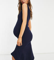 Темно-синее облегающее платье с оборками по краю Maternity-Темно-синий Queen Bee 11472263