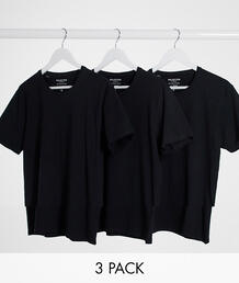 Набор из 3 черных футболок с круглым вырезом -Черный цвет SELECTED 10521575