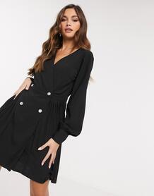 Черное короткое приталенное платье с плиссировкой -Черный MISSGUIDED 10669669