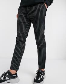 Черные брюки в белую полоску -Черный цвет Topman 9284115