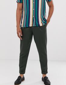 Зеленые строгие брюки со складками -Зеленый Topman 8844419