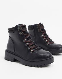 Черные походные ботинки на шнуровке и плоской подошве -Черный цвет New Look 9273108