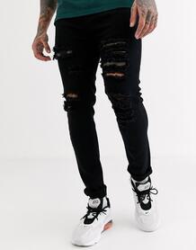 Черные узкие джинсы с рваной отделкой -Черный Liquor N Poker 9201553