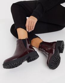 Бордовые лакированные ботинки челси на плоской подошве -Красный New Look 10973430