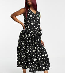 Черное эксклюзивное многоярусное платье мидакси в звездочку без рукавов свободного кроя -Многоцветный Queen Bee 11359227