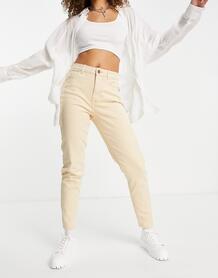 Бежевые джинсы в винтажном стиле с завышенной талией -Белый Pieces 11529715