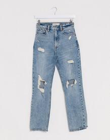 Синие джинсы с завышенной талией и рваными коленями -Синий Abercrombie & Fitch 9879610