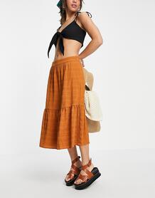 Фактурная юбка миди цвета оранжевой тыквы от комплекта -Оранжевый цвет VILA 11540710