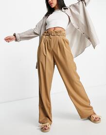 Бежевые строги брюки с широкими штанинами -Коричневый цвет VILA 11696567