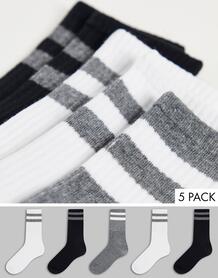 Набор из 5 пар спортивных носков с полосками -Черный цвет Brave Soul 11836102
