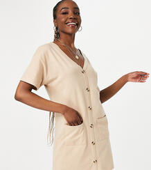 Бежевое платье-рубашка на пуговицах ASOS DESIGN Tall-Коричневый цвет Asos Tall 11222329