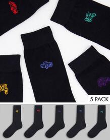 Набор из 5 пар черных носков с вышитым автомобилем -Черный цвет Brave Soul 11836290