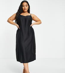 Черное платье-комбинация миди с V-образным вырезом ASOS DESIGN Curve-Черный цвет Asos Curve 11436939