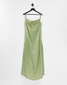 Атласное платье макси шалфейного цвета на бретелях Bridesmaid-Зеленый цвет Ax Paris 11116035
