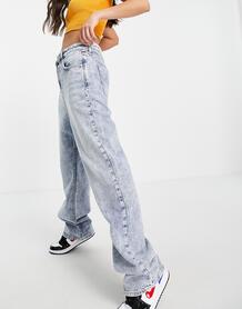 Голубые прямые джинсы с эффектом кислотной стирки в стиле 90-х -Голубой River Island 11782288