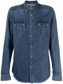 джинсовая рубашка с тисненым логотипом BALMAIN 163080935156