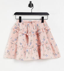 Розовая мини-юбка с оборками и цветочным принтом ASOS DESIGN Petite-Multi Asos Petite 11542680