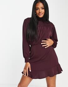 Платье мини сливового цвета с высоким воротом -Фиолетовый цвет Ax Paris 103455283