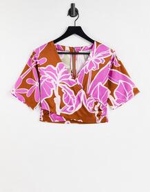Кроп-топ с рукавами кимоно и абстрактным цветочным принтом от комплекта -Multi Liquorish 11546497