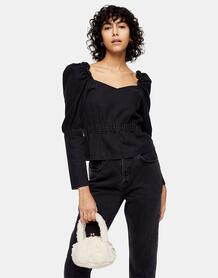 Черная выбеленная блузка с длинными рукавами и сборками -Черный цвет TOPSHOP 12018415