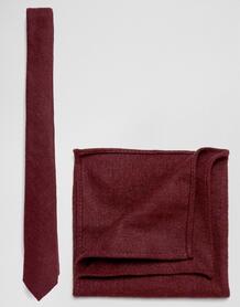 Набор из фактурного галстука и платка для нагрудного кармана бордового ASOS DESIGN 1344666