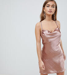 Атласное платье мини со свободной горловиной ASOS DESIGN Peti - Медный Asos Petite 1328514