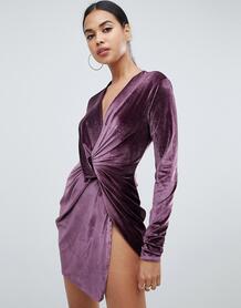 Бархатное платье с длинными рукавами Club L - Фиолетовый 1329139