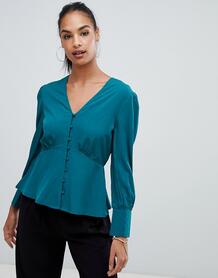 Сине-зеленая блузка на пуговицах Boohoo - Мульти 1342125