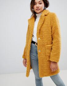 Пальто горчичного цвета из искусственного меха New Look - Желтый 1372039