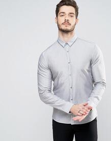 Серая меланжевая приталенная рубашка с полосками на воротнике HUGO by 958856