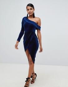 Темно-синее бархатное платье мини на одно плечо с запахом Lavish Alice 1335902