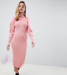 Платье-джемпер средней длины в рубчик Lost Ink Petite - Розовый 1294651