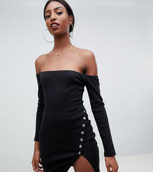 Черное облегающее платье на кнопках с открытыми плечами Missguided Tal 1368496