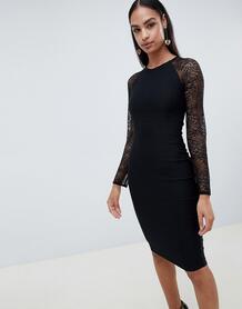Облегающее платье с контрастными кружевными рукавами Vesper - Черный 1335717