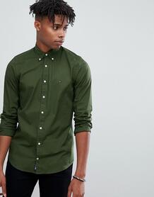 Зауженная поплиновая рубашка темно-зеленого цвета Tommy Hilfiger 1334539