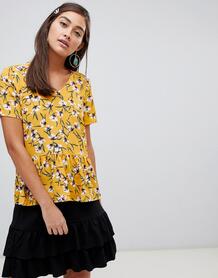 Блузка с цветочным принтом и баской Soaked In Luxury - Желтый 1312467