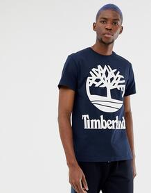 Темно-синяя узкая футболка с большим логотипом Timberland 1334635