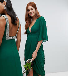 Зеленое платье миди с запахом и рукавами-кимоно TFNC - Зеленый 1329948