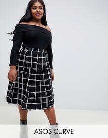 Юбка миди со складками и решетчатым принтом ASOS DESIGN Curve - Мульти Asos Curve 1342634