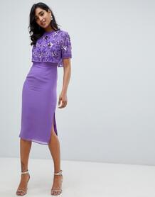 Фиолетовое платье-футляр миди с декорированным верхом Frock And Frill 1302622