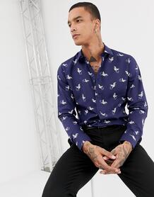 Приталенная рубашка с принтом Devils Advocate - Темно-синий 1328799