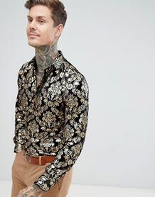 Приталенная бархатная рубашка с принтом в стиле барокко Twisted Tailor 1321098