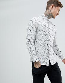 Белая приталенная рубашка с мраморным принтом Twisted Tailor - Белый 1321180