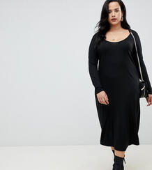 Платье миди в рубчик с овальным вырезом ASOS DESIGN Curve - Черный Asos Curve 1296949