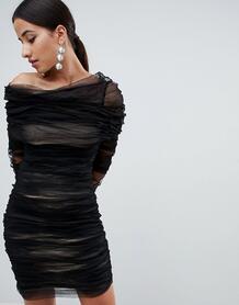 Платье со сборками и открытыми плечами Forever Unique - Черный 1273780